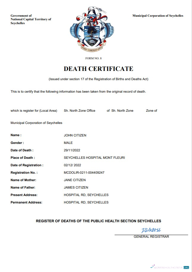 Download Seychelles vital record death certificate Word and PDF template Photoshop template